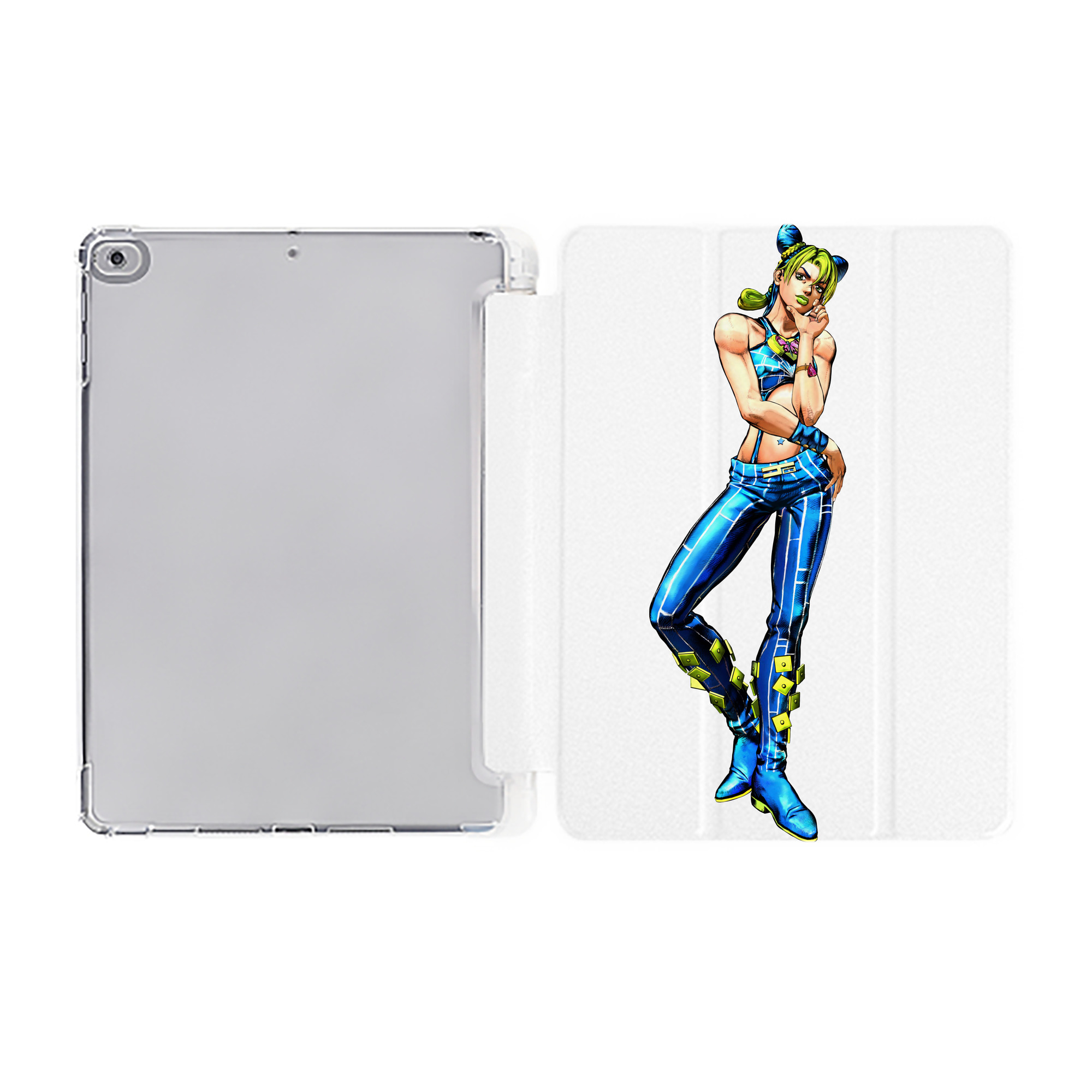 （画像用） "ジョジョの奇妙な冒険 くうじょう ジョリーン JoJo's Bizarre Adventure Jolyne Cujoh " IPad ケース ペン収納付き 三つ折りスタンド PUレザー×シリコン 対応機種9.5/10.5/10.9インチ